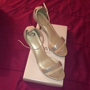 David’s bridal silver sandal with little heel